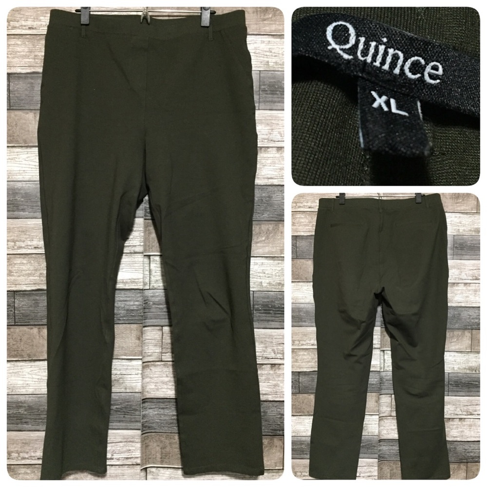 Quince Ponte Knit Pull On Stretch Pants Women’s XL Tall Olive Green (Inseam 30)